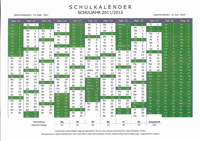 Schulkalender 2011/12